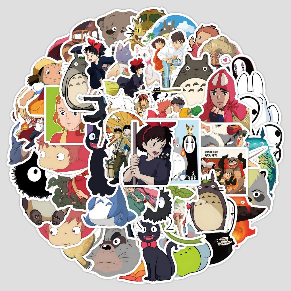 50 Мультяшные Японские Мультяшные Граффити Наклейки Анимационная Студия Ghibli Наклейки Компьютерные Водонепроницаемые Декоративные Наклейки
