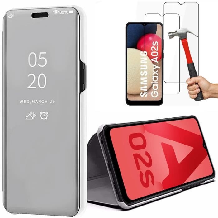 Coque de Protection - PROSHOP - Samsung Galaxy A02S - Argenté - Rigide - Lot 2 Verres Trempés