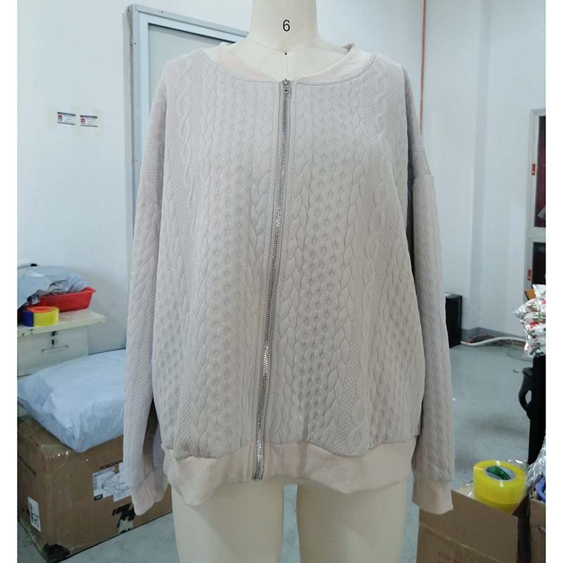 2024 Осень и зима Новая куртка-пилот на молнии Повседневная однотонная куртка с длинными рукавами Свитер Пальто Женская одежда