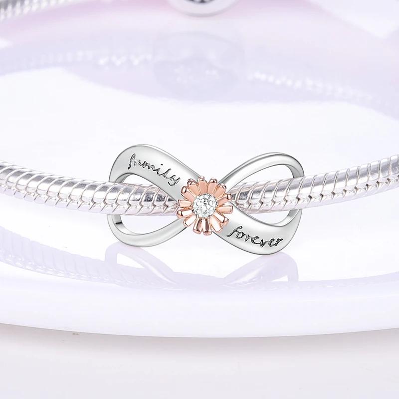 Розовый Шарм Сердце Любви Семьи Оригинальные Медные Бусины Подходят для Браслета Пандора Сделай Сам Сестра Мама Дружба Подвеска Изысканное Подарочное Ювелирное Изделие