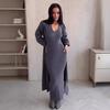 Осень 2023 Европейский и американский однотонный облегающий вязаный свитер комплект платья-миди для женщин