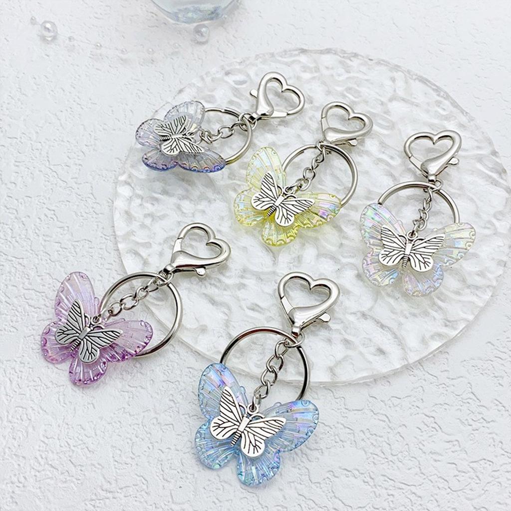Elegant Butterfly Shaped Keychain Colorful Key Charm Transparent Butterfly Keyring Handbag Decoration for Women Girl