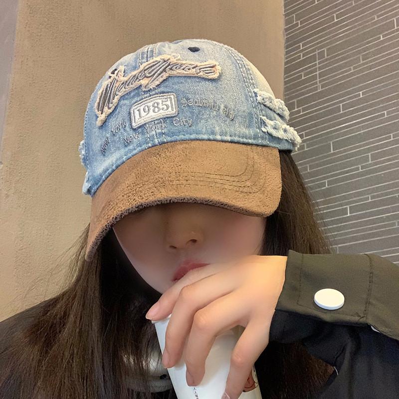 Fashionable Distressed Denim Baseball Hat For Adults With Design Embroidered