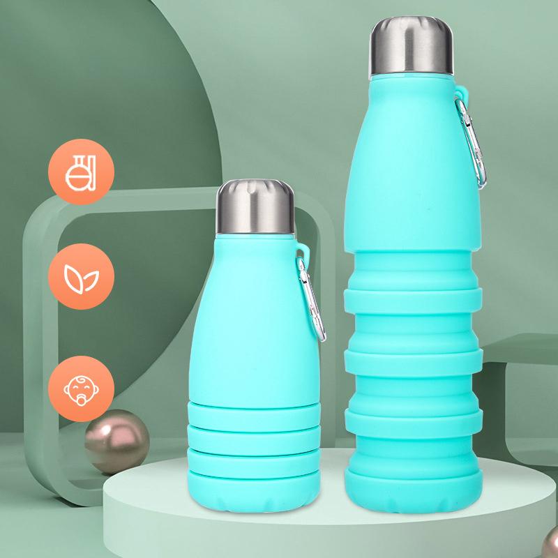 Складная бутылка с карабином, герметичная, силиконовая, складные бутылки для воды, портативные спортивные чашки, непротекаемая, для путешествий на открытом воздухе, 550 мл