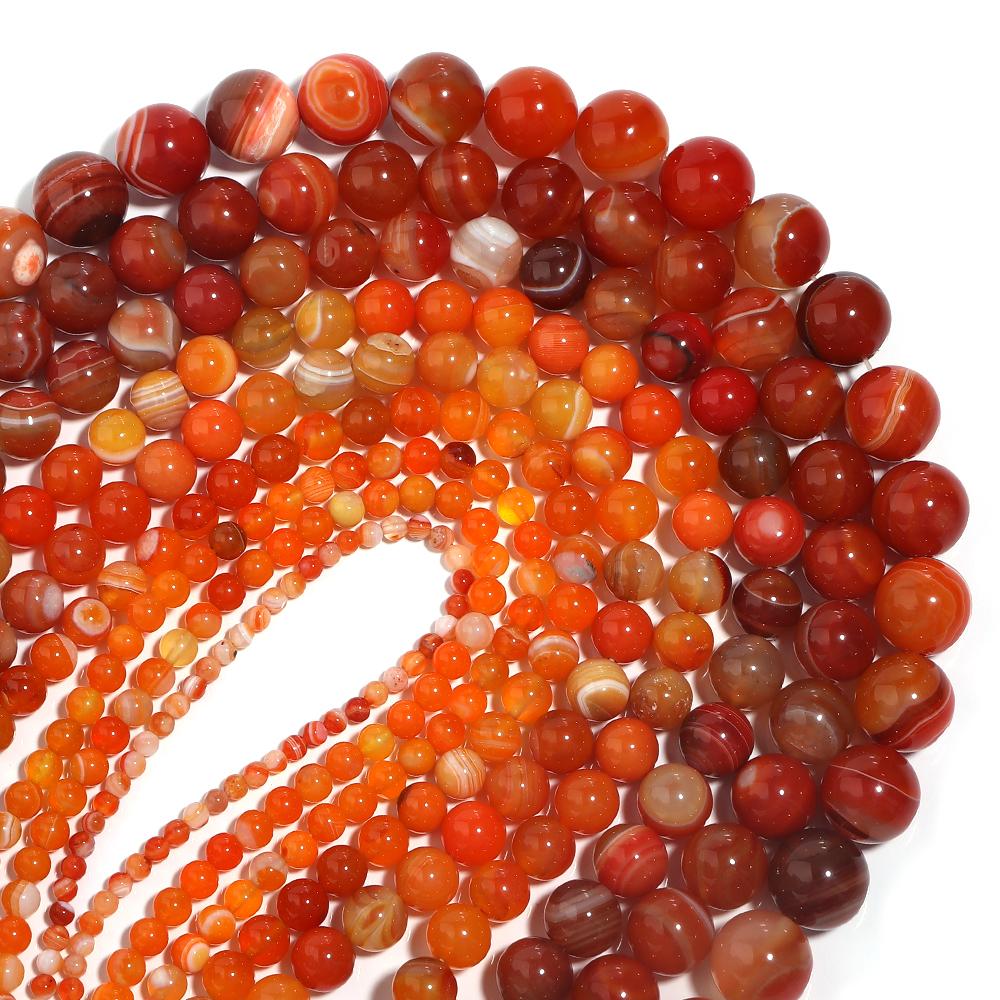 1 String Round Orange Stripe Crystal Agate Natural Stone Beads Loose Spacer Beads For Jewelry Making DIY Bracelet Necklace Ring