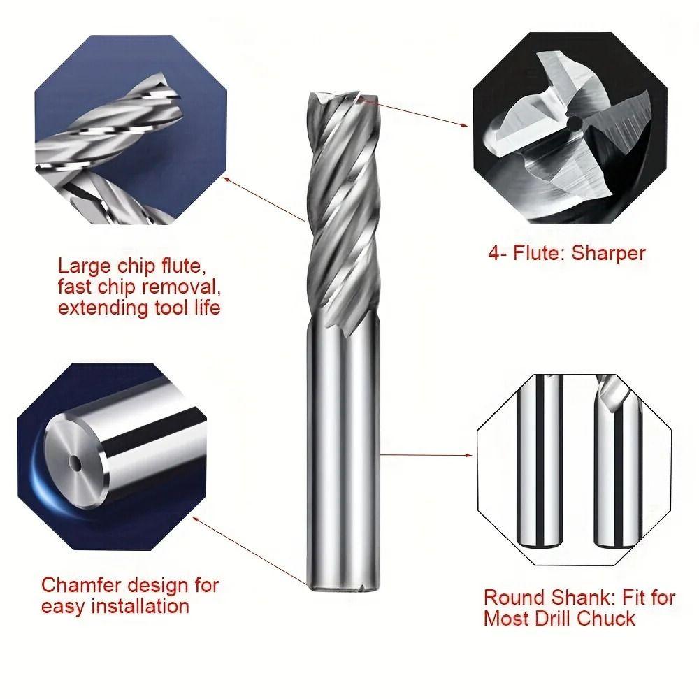 7/10Pcs Straight Shank Milling Cutter Set 4-Flute Spiral CNC Milling Tools Metal Processing
