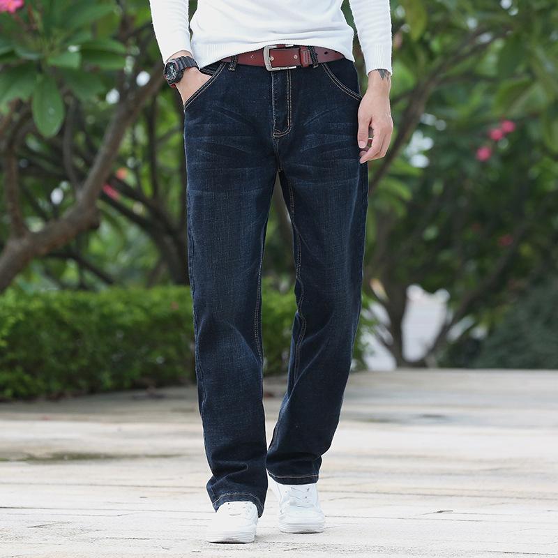 Весенние джинсы, мужские эластичные свободные широкие брюки, мужские джинсы для толстого парня, большая мужская одежда