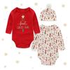 KIDDIEZOOM Рождественские наряды для мальчиков и девочек, комплект одежды для новорожденных с мультяшным принтом, 2 предмета, боди с длинными рукавами и шапочкой, одежда для младенцев
