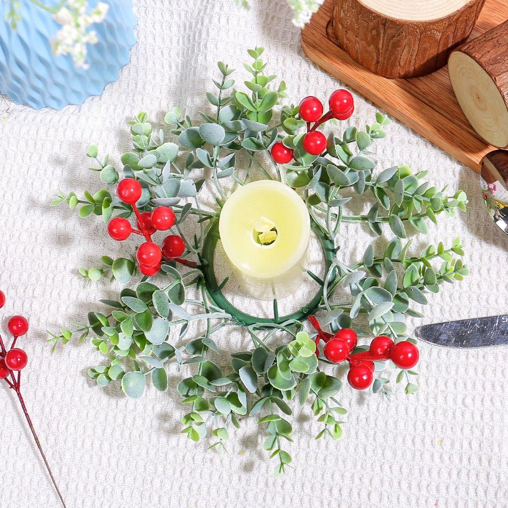 25cm Candle Holder Wreath Red Fruit Eucalyptus Leaves Wreath Candlestick Wreath Christmas