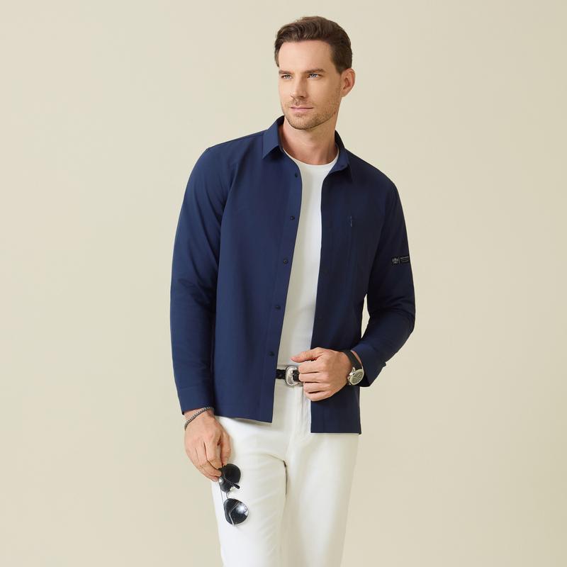 Wear Resistant and Non Deformable 2025 Autumn Men's Zipper Pocket Long-Sleeved Shirt