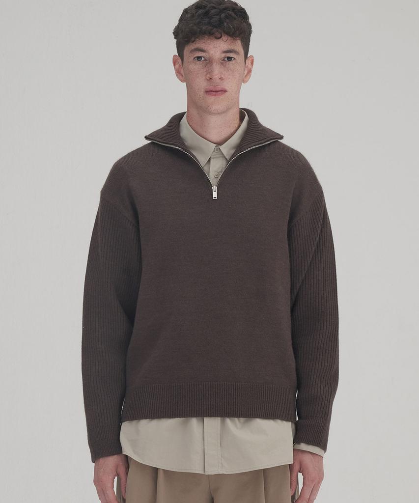 WMC Roll Neck Half-Zip Wool Knit_Brown
