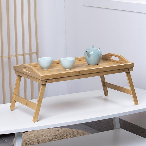 Поднос для постельного столика со складной ножкой, прочный, несущий гладкий край без заусенцев, многофункциональный бамбуковый держатель для хранения подноса для постельного белья