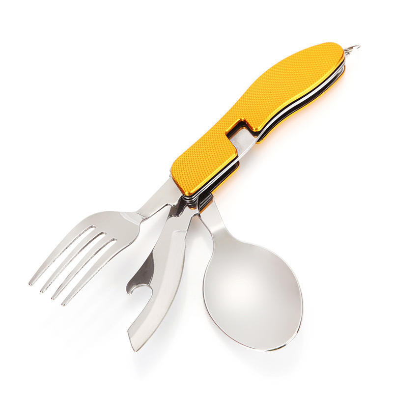 4 в 1 набор уличной посуды, принадлежности для кемпинга, приготовления пищи, ложка из нержавеющей стали, складные карманные наборы, инструменты для домашнего пикника, пешего туризма, путешествий