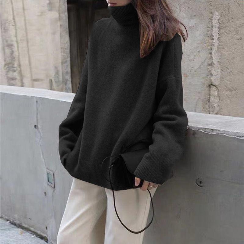 Sweater Female High Neck Fall and Winter Pullover Knitted Bottoming Shirt Loose Outside The Lazy Wind Senior Sense of The Comfortable and Versatile