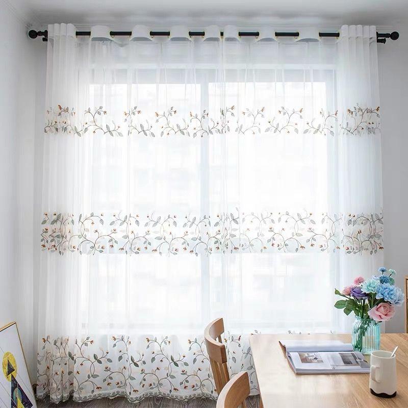 Embroidered Window Yarn Curtain, Embroidered Tulle Curtains, Three-dimensional Embossed Embroidered European Window Yarn Curtains Sheer Curtains