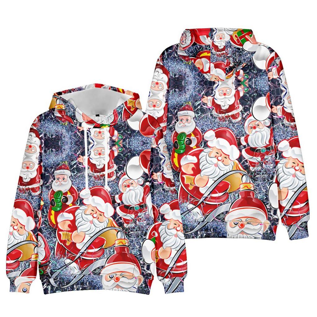 Свитер с капюшоном с рождественским принтом и длинными рукавами для мужчин и женщин весной и осенью