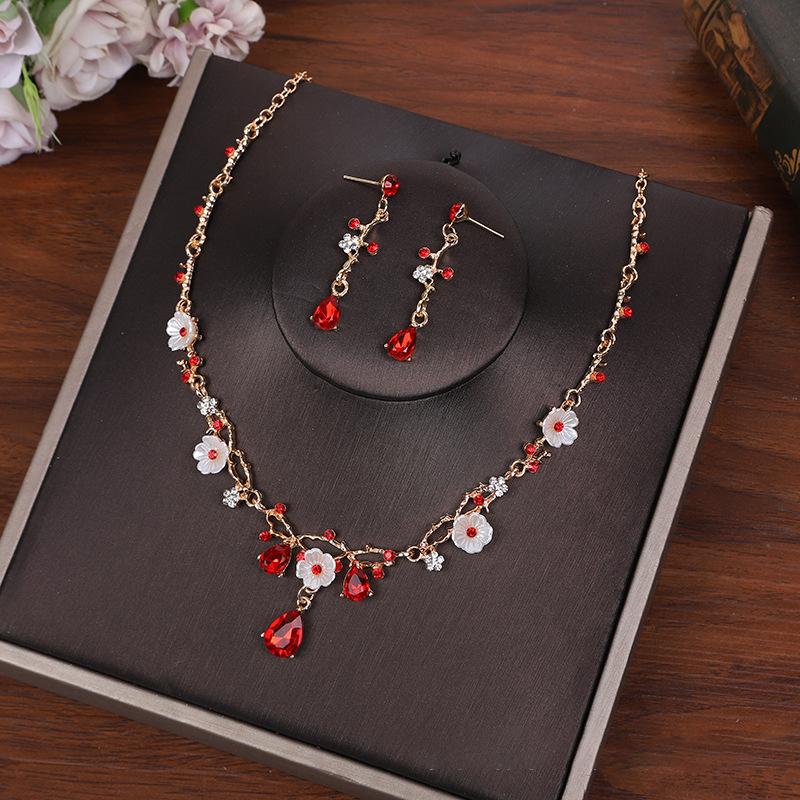 Creative Fashion Flower Crystal Costume Jewelry Rhinestone Choker Necklace Earrings Set For Women Tiaras Crown Wedding Jewelry