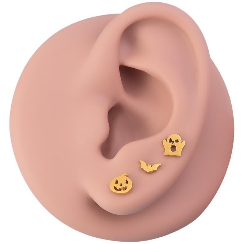 Stainless Steel Waterproof Halloween Pumpkin Bat Ghost Earrings for Women Men Fashion Simple Body Piercing Jewelry Accessories