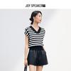 JOY SPEAKER Женский трикотажный топ с V-образным вырезом, в полоску, с коротким рукавом