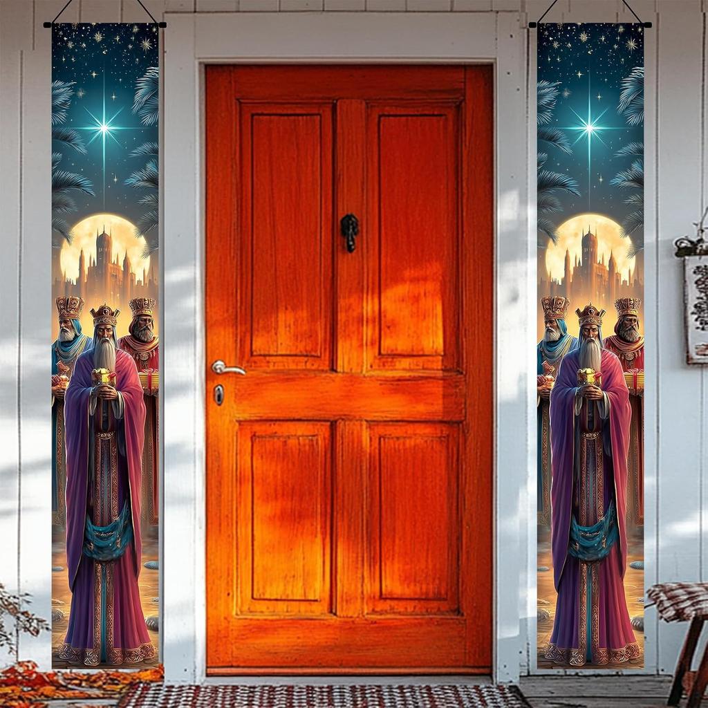 Three Kings Day Door Banner 71 x 12 Inch Vertical Hanging Decoration Epiphany Fiesta Día De Reyes Celebration Religious Holiday Porch Wall Entryway