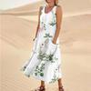 Women's Summer Casual Fashion Easter Printed Sleeveless Round Neck Pocket Dress