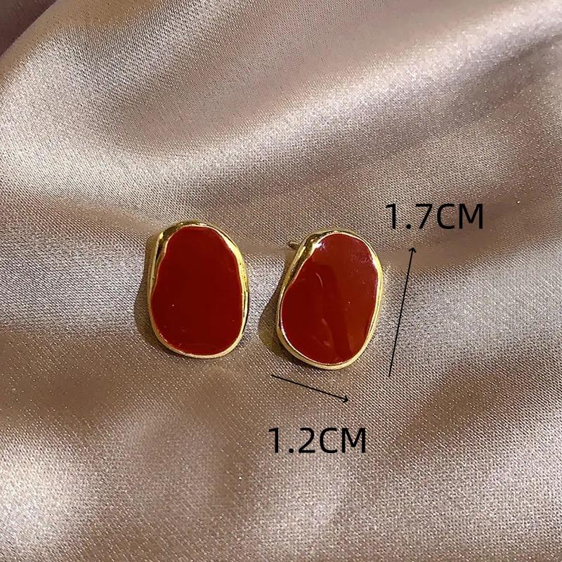 Big Winered Color Irregular Geometry Bean Stud Earrings for Women Ear Jewelry Accessory Girl Gift