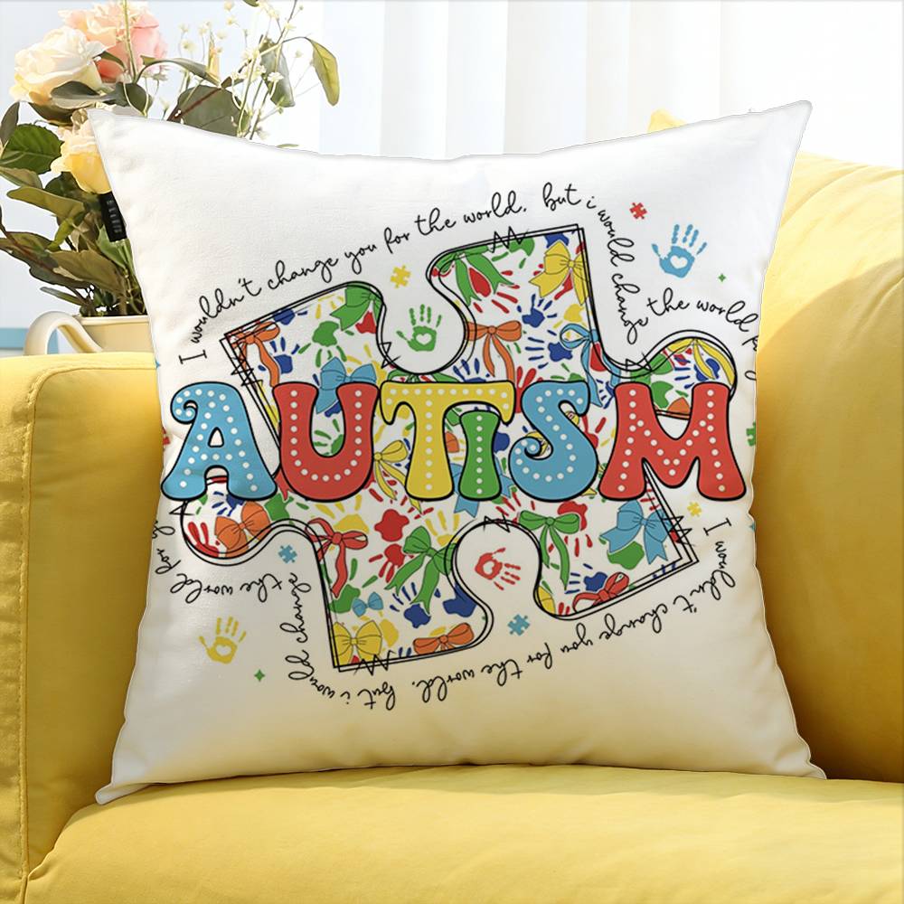 For Accept Support Love Autism Pride Symbol Rainbow World Various Sizes Square Pillow Case For Car Home Bedchamber Decor