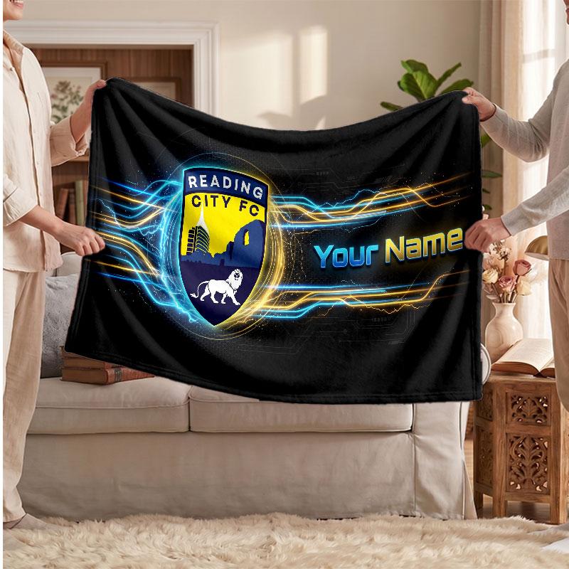 Reading FC Personalized Fleece Blanket With Football Logo, Custom Name Text Soft Warm Home Throw Blanket