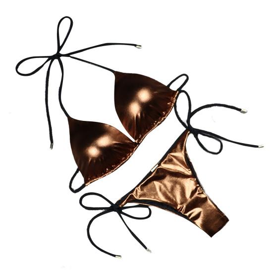 2 Pcs/Set Women Bikini Set Smooth Surface Reflective Padded Wire Free