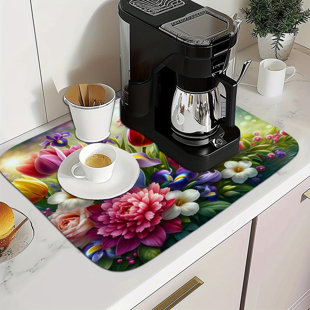 1 шт. красочные цветы напечатаны резиновый сушильный коврик для кофейни кухонный ковер посуда прочный диатомовый грязевой коврик для стола коврик для кофе для домашних животных