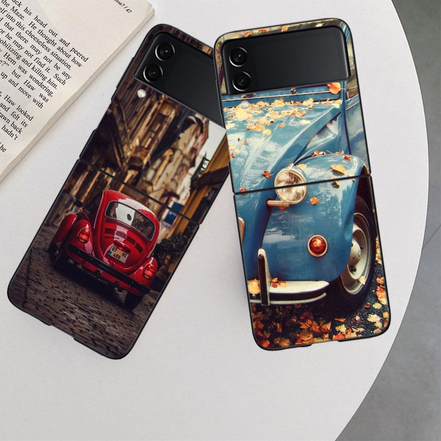 I like the Beetle Phone Case For Samsung Z Flip 7 6 5G Galaxy Z Flip 5 4 3 Black Hard Cell Cover Luxury PC Shell Coque