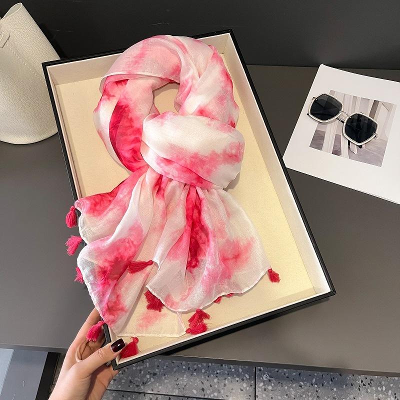 Plain Ombre Ink Painting Abstract Tassel Viscose Shawl Scarf Lady Tie-Dyed Wrap Pashmina Stole Bufandas Muslim Hijab 180*90Cm