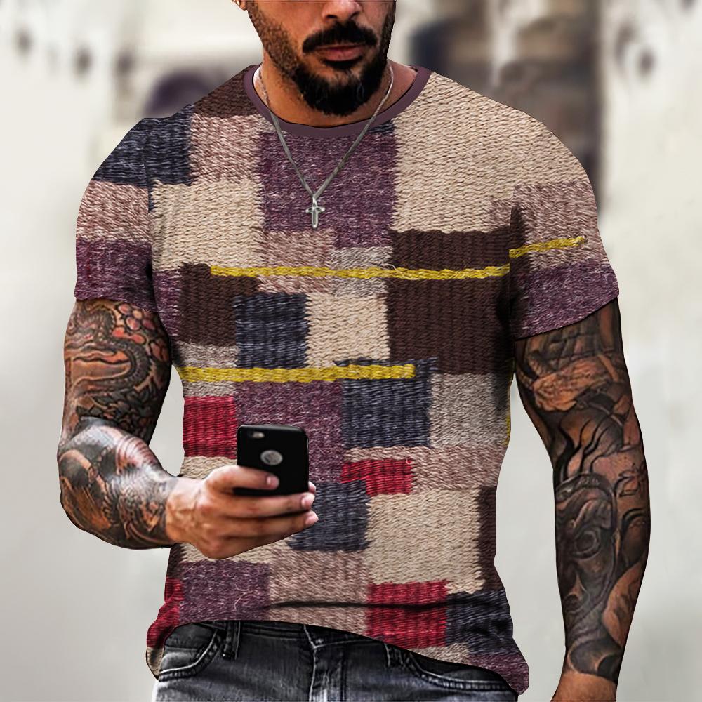 Модная мужская футболка в стиле ретро, ​​футболки с короткими рукавами, мужская одежда, футболки с принтом в клетку, европейские топы большого размера