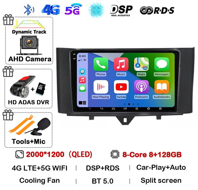 Android 14 Carplay автомобильное радио для Mercedes Benz Smart Fortwo 2006 -2011 2012 2013 2014 2015 мультимедийный видеоплеер GPS стерео 4G