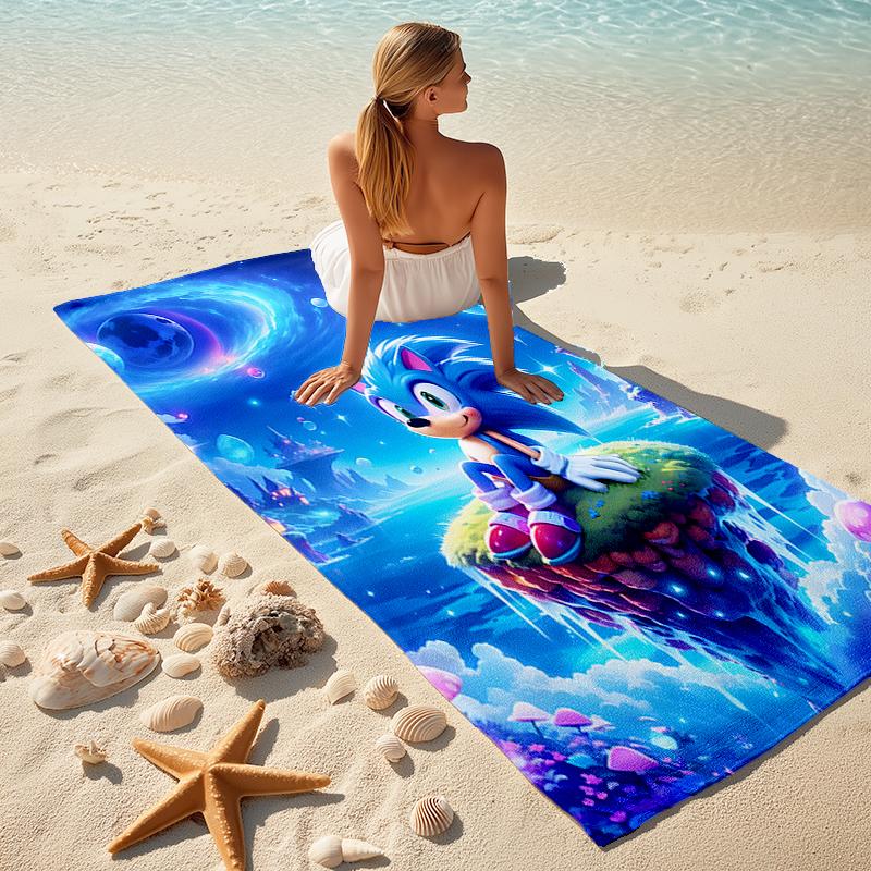 1pc S-Sonic (5) Beach Towel, Comfortable and Thick, and Swimming/Bath/Picnic/Camping Towel, Suitable for Seaside Beaches