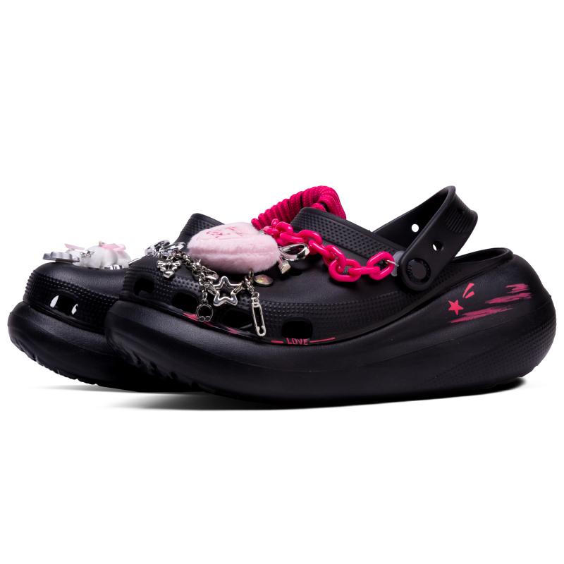 Crocs Crush Clog Classic Crush Cool Black Sweetheart Подарочная коробка EVA Сладкая Крутая Девочка Удобная и Универсальная Обувь с Отверстиями Унисекс Черный