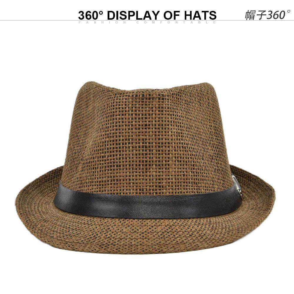 Breathable Summer Beach Wide Brim Sun Hat Jazz Hat Straw Panama Cap Cowboy Fedora Hat