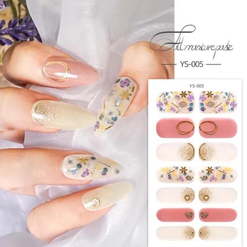 1 лист, блестящий лак для ногтей, наклейка с розой, наклейки для маникюра, полное покрытие, наклейка «сделай сам», клей для украшения ногтей