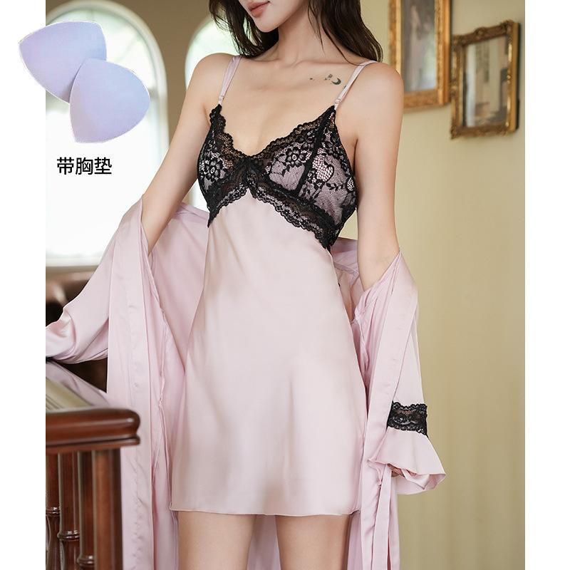 Sexy ice silk suspender nightdress with chest pad women's 1011 new summer pure desire backless fairy loungewear