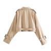 Khaki Cropped Trench Women Long Sleeves Cropped Design Jacket Chic Lady High Street Casual Loose Coats Top Female