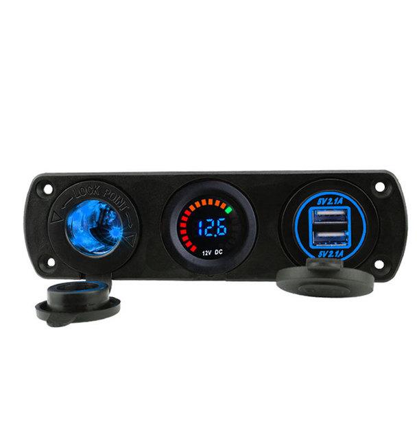 Водонепроницаемая панель 12 В с 3 отверстиями, двойной USB автомобильное зарядное устройство, розетка, цветной экран, вольтметр, комбинированные аксессуары