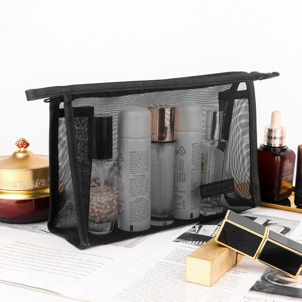 Zipper Mesh Makeup Bag Large Capacity Storage Toiletry Bag Transparent Cosmetic Bag Unisex