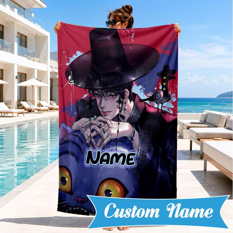 Custom Name K-Pop Tiger's Spirit Beach Towel Microfiber Beach Towel, Lightweight and Quick-Dry, for Summer Travel, Swimming Pool Gift
