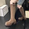 New Fashion Women Thick Soled Boots Suede Less Than Knee Length Thin Chivalrous Boots Versatile Thick Heeled High Knights Boots