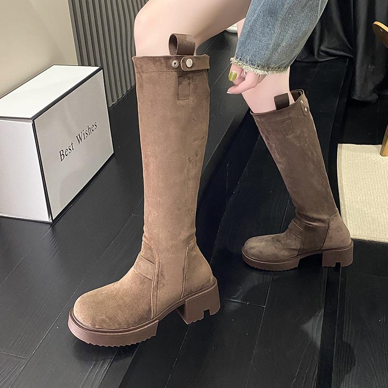 New Fashion Women Thick Soled Boots Suede Less Than Knee Length Thin Chivalrous Boots Versatile Thick Heeled High Knights Boots