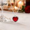 Blue Gemstone Pendant Heart Necklace Faux Diamond Sparkly Romantic Light-reflecting