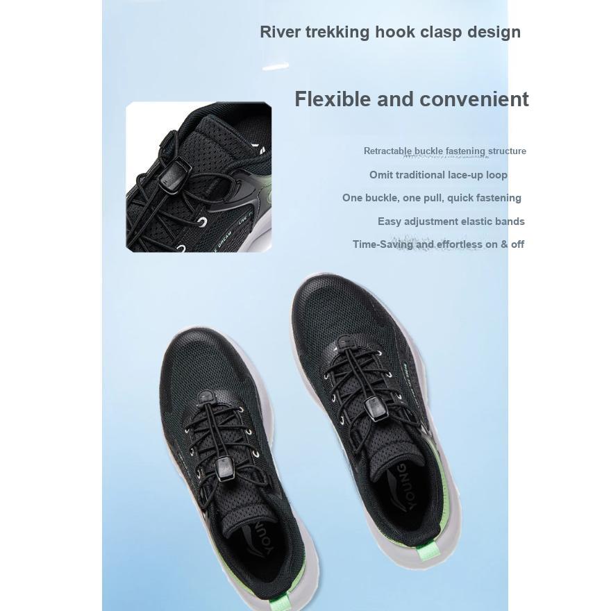 Li Ning Kids Sports Trend Низкие повседневные туфли Детская повседневная обувь Черный Зеленый YKCU038-7