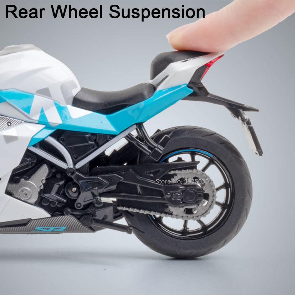 1/12 Spring Breeze 250SR Simulation Alloy Diecast Motorcycle Model Shock Absorbers Sound and Light Collection Toy for Kids Gifts