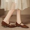 Vintage Mary Jane Shoes Women Soft Sole Low Heel Square Toe Suede Flats Breathable Non-Slip Casual