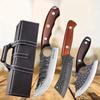 4PCS Stainless Steel Chef Knife Handmade Forged Kitchen Knife Multipurpose Meat Cleaver Boning Knife Black Storage Pocket Knife Bag for Cooking